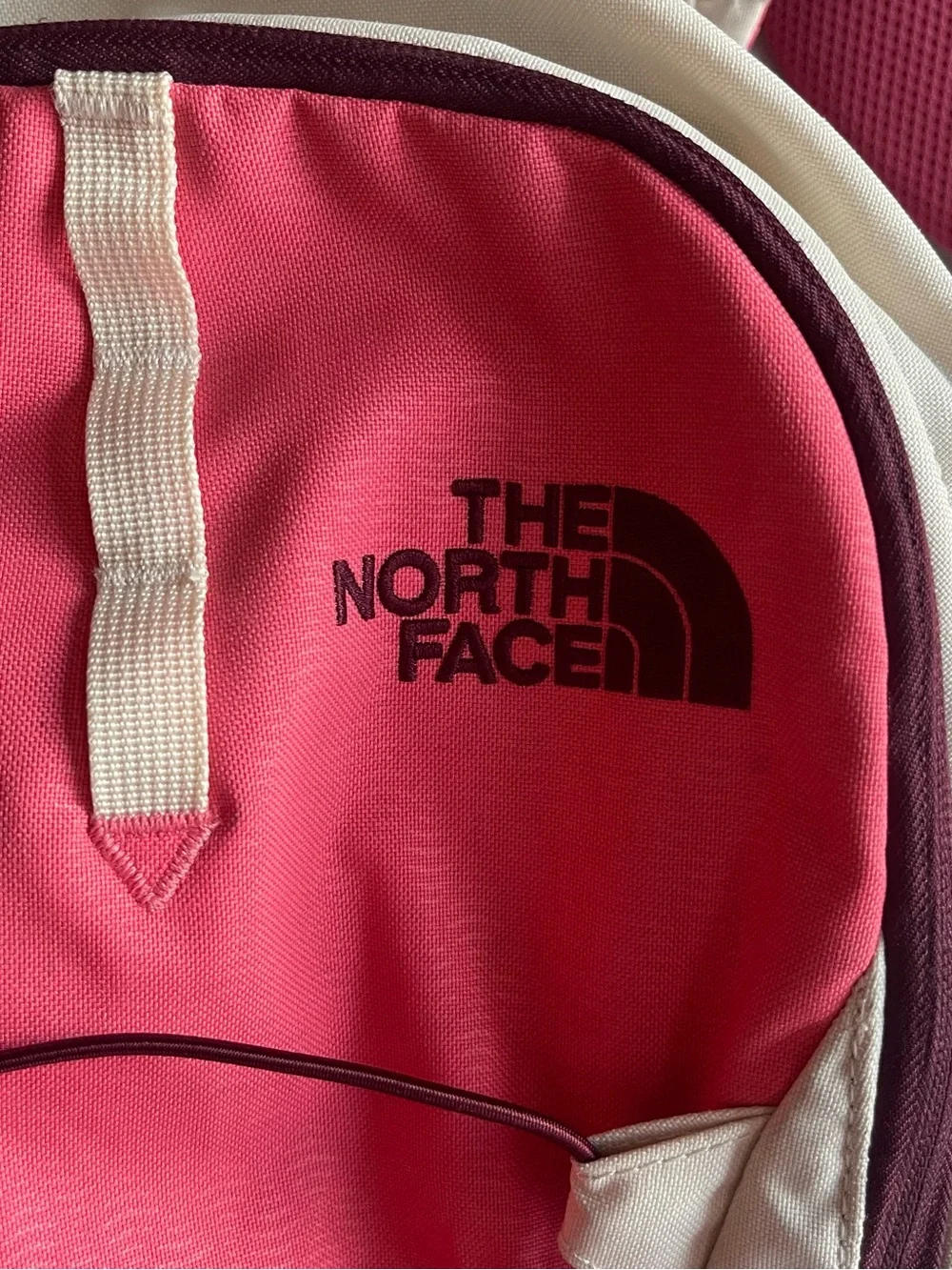 The North Face Cream and Pink Daypack Backpack